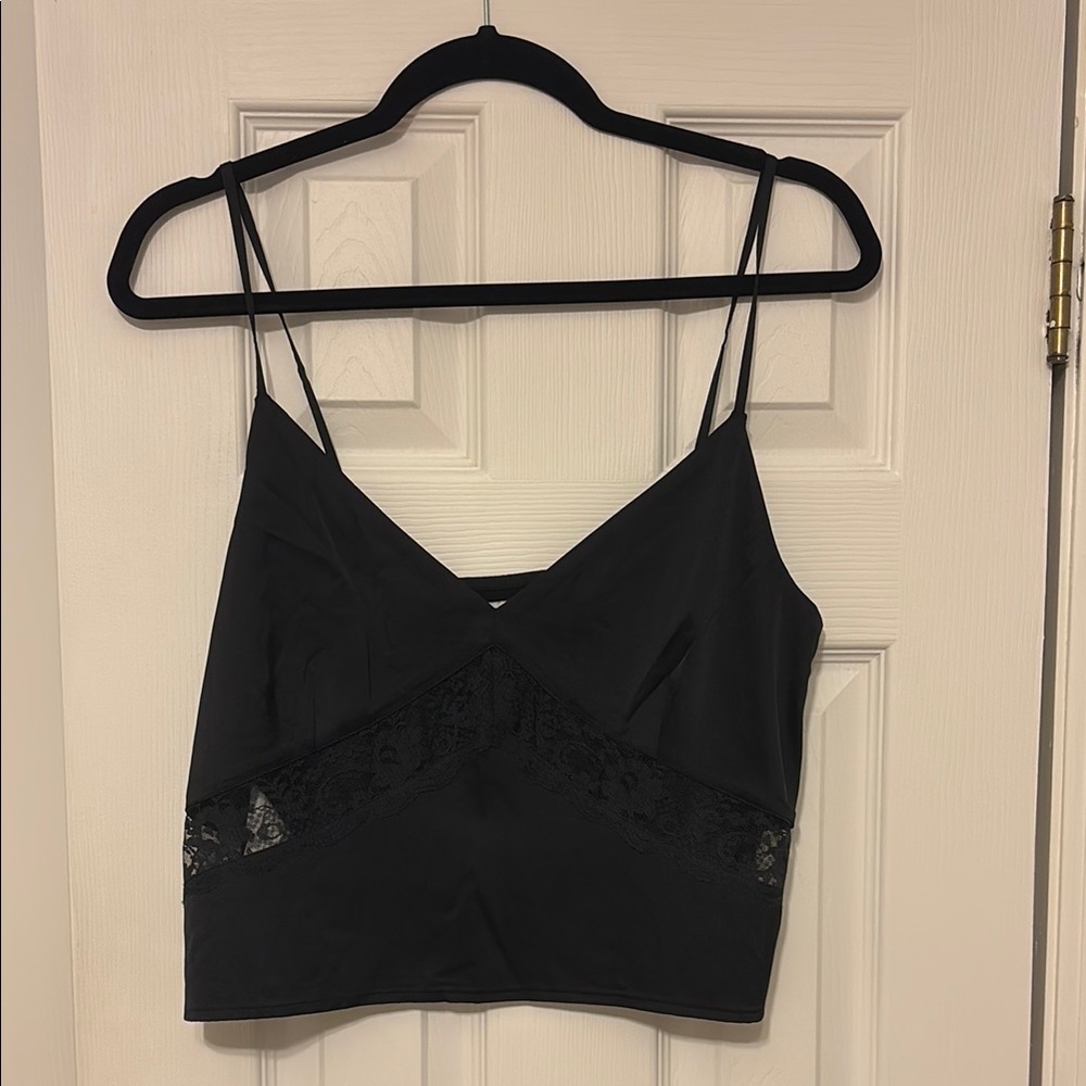 Abercrombie Black Satin Lace Trim Cami Top